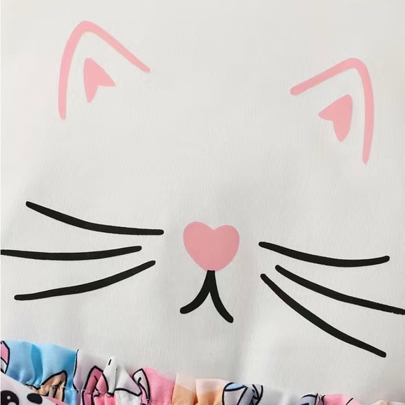 Toddlers 2 Piece Short Set with Cute Cat Cartoon Graphics - Picture 5 of 8